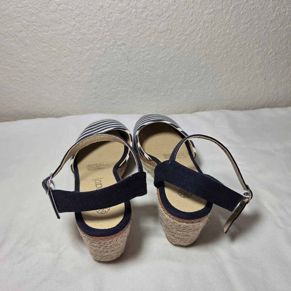 Esmara Navy Blue White Striped Espadrille Wedge Sandals Ankle Strap 8.5 403401